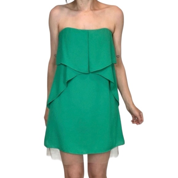 Bcbg MaxAzria Runway Collection Kelly Green Fei Fei Mini Ruffle Strapless Dress - Picture 15 of 16